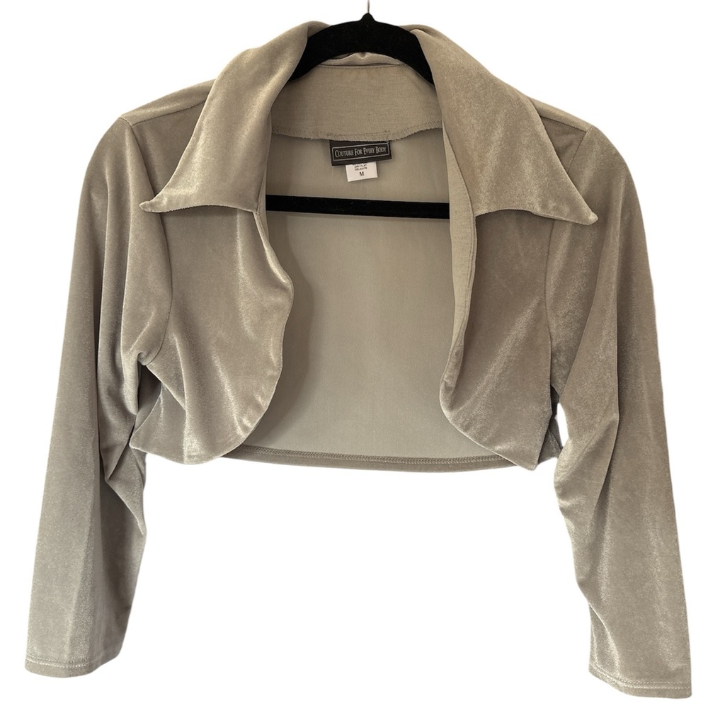 Pinup Couture Silver Grey Velvet Shrug Bolero Cropped Jacket - Medium Large